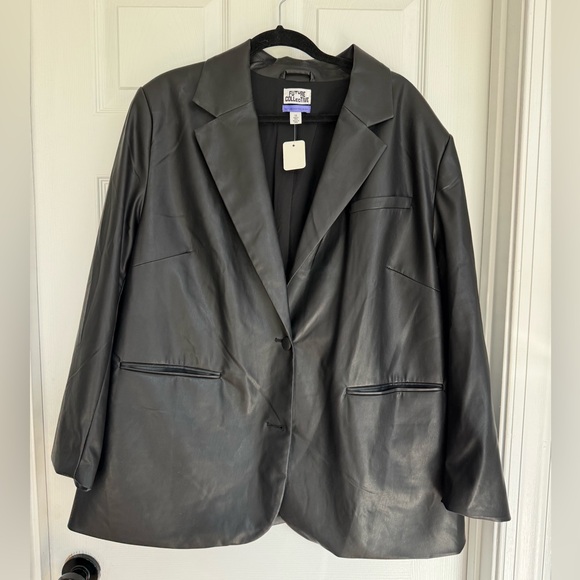 Future Collective Jackets & Blazers - Future Collective Black Faux Leather Blazer Jacket